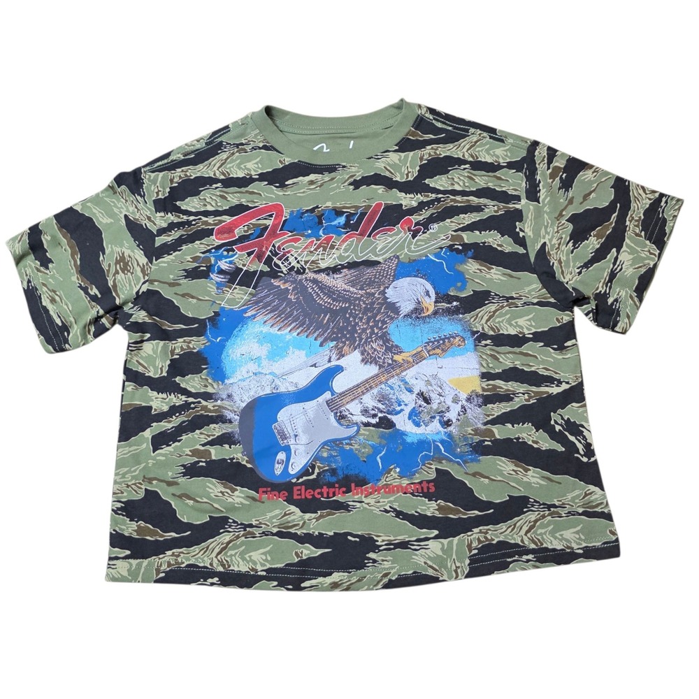 Fender Camo Eagle Guitar Graphic T-Shirt Green Short Sleeve Size XS NWT